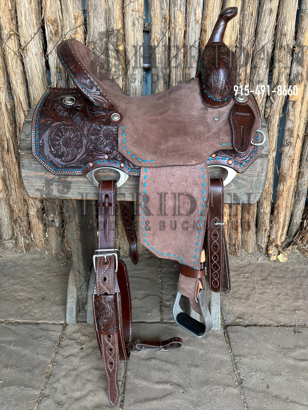 Sheridan Barrel Racing Saddle Chocolate Turquoise Buckstitch