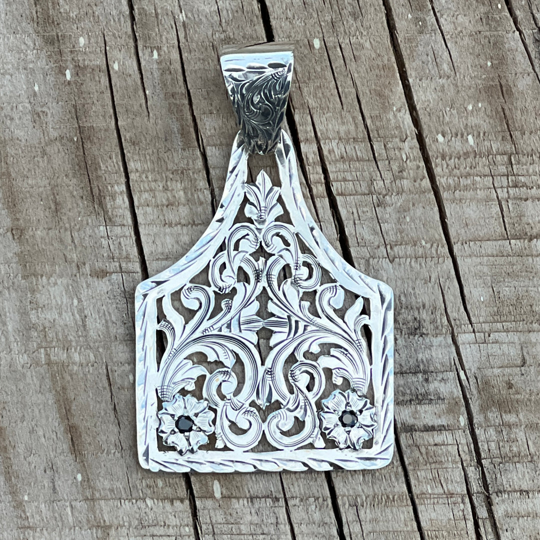 In-Stock Sterling Silver Cowtag (Black Stones)