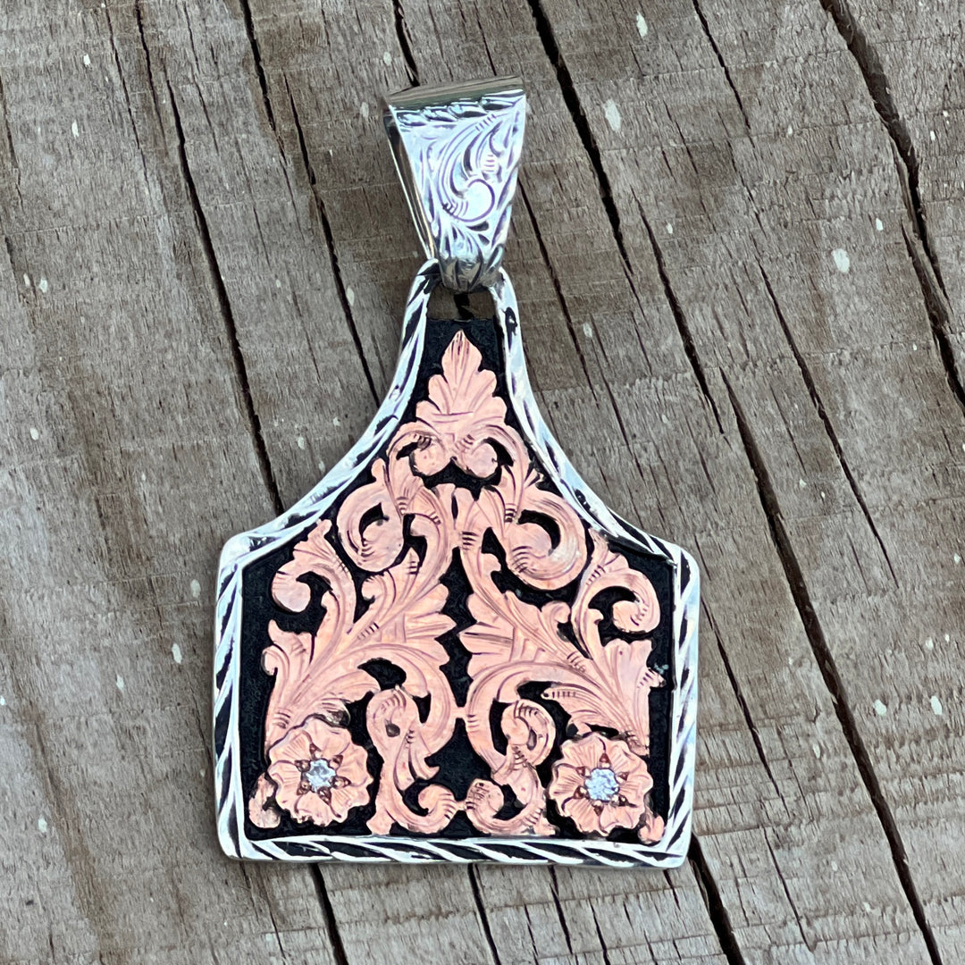 In-Stock Sterling Silver Cowtag (Clear Stones)