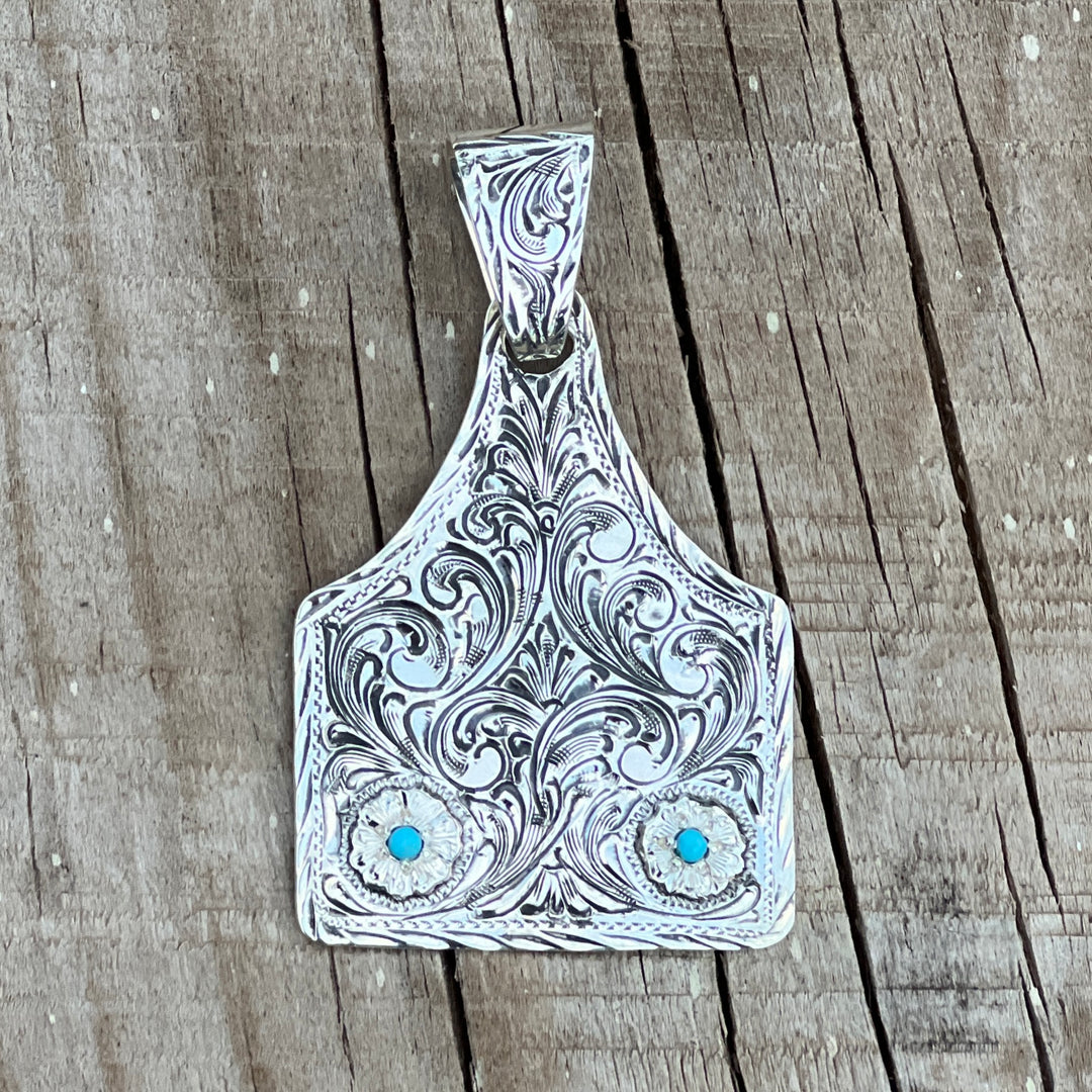 In-Stock Sterling Silver Cowtag (Turquoise Stones)
