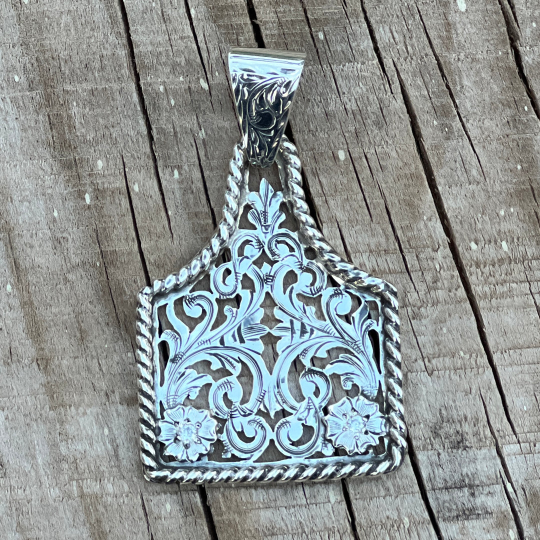 In-Stock Sterling Silver Cowtag (Clear Stones)