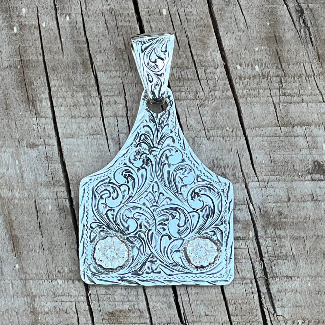 In-Stock Sterling Silver Cowtag (Clear Stones)