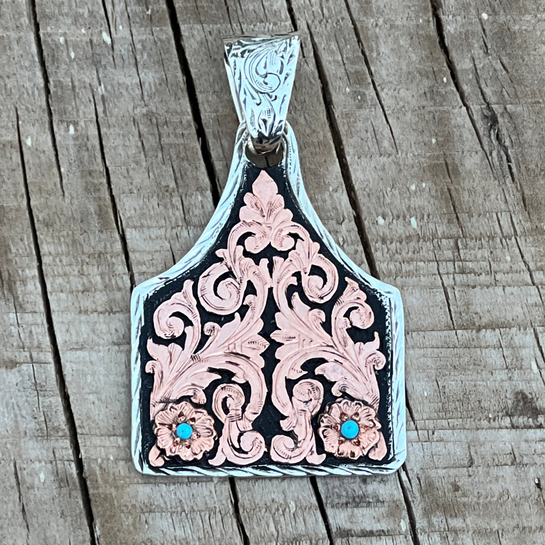 In-Stock Sterling Silver Cowtag (Turquoise Stones)