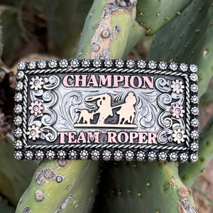 In-Stock Champion Team Roper Buckle Clear Stones (2"x4.")