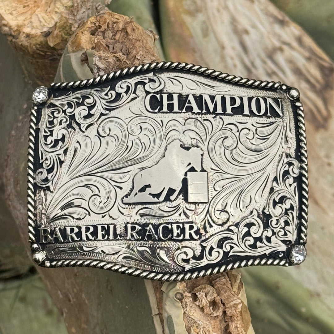 In-Stock Champion Barrel Racer Buckle (3.5"x4.5")