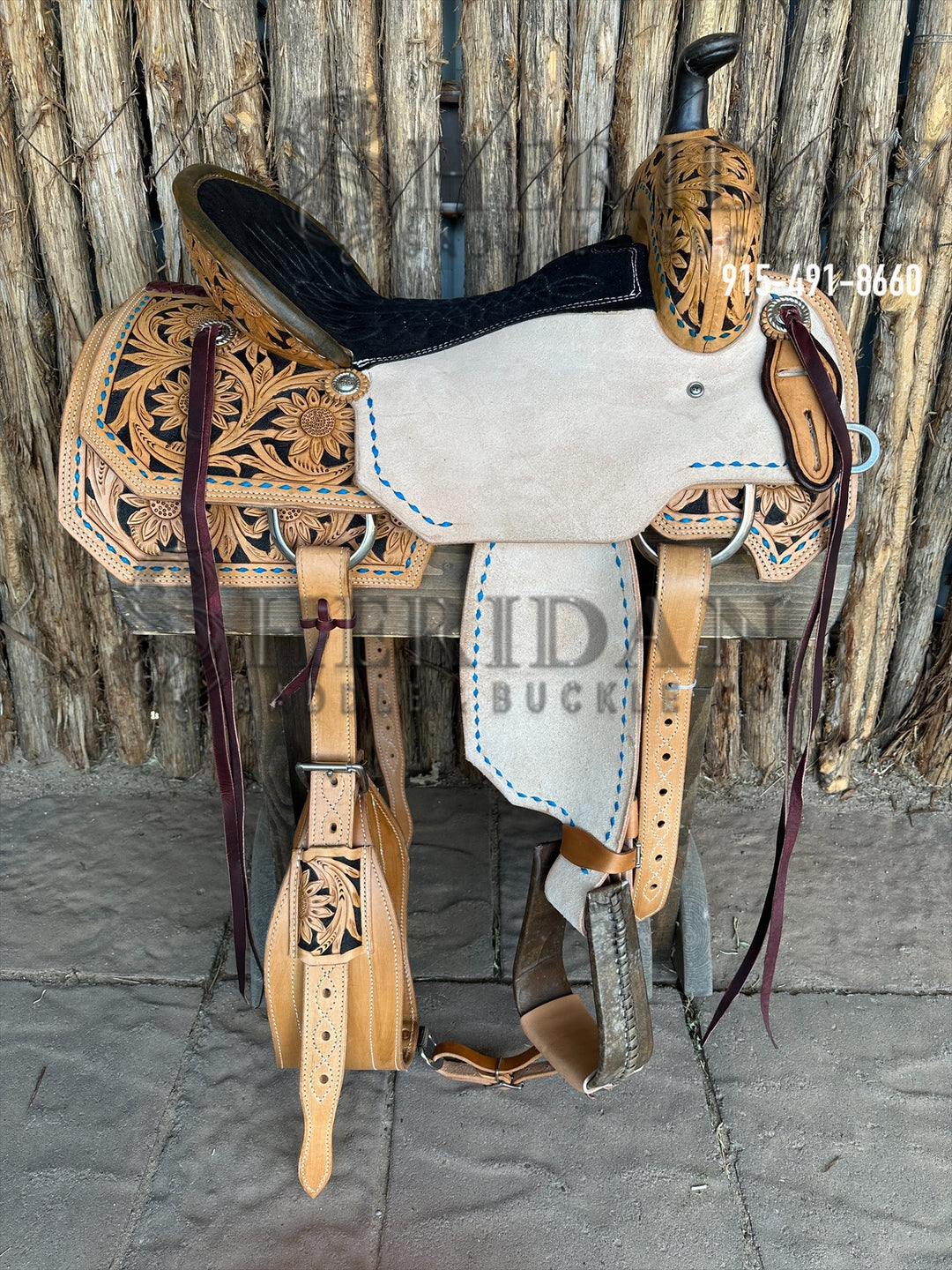 Sheridan Ranch Cutter Saddle Sunflower/Turquoise Buckstitch