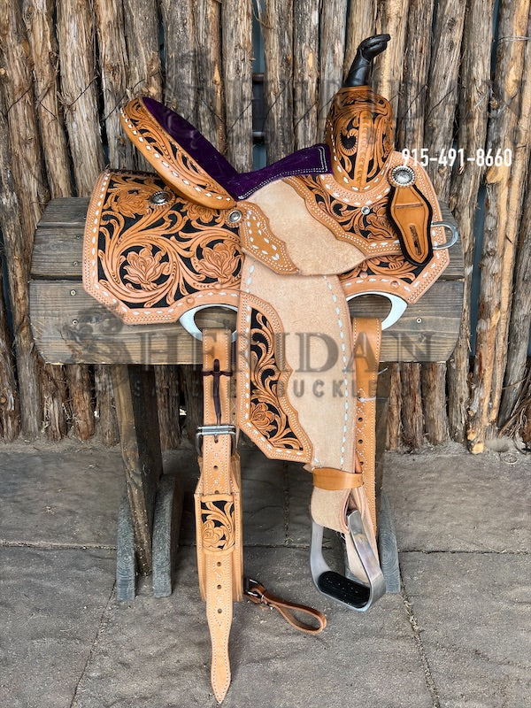 Sheridan Barrel Racing Saddle Authentic Rose Sewn On Tooling