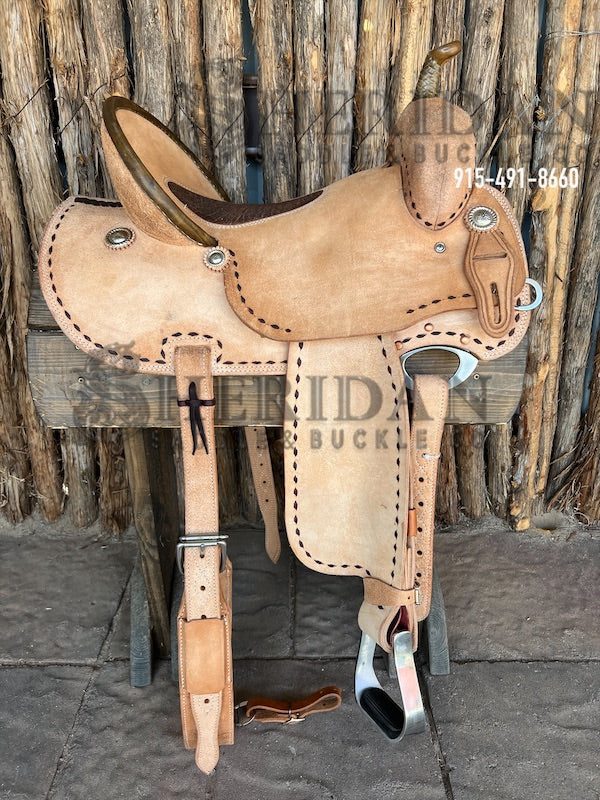 Sheridan Barrel Racing Saddle Full Roughout Brown Buckstitch