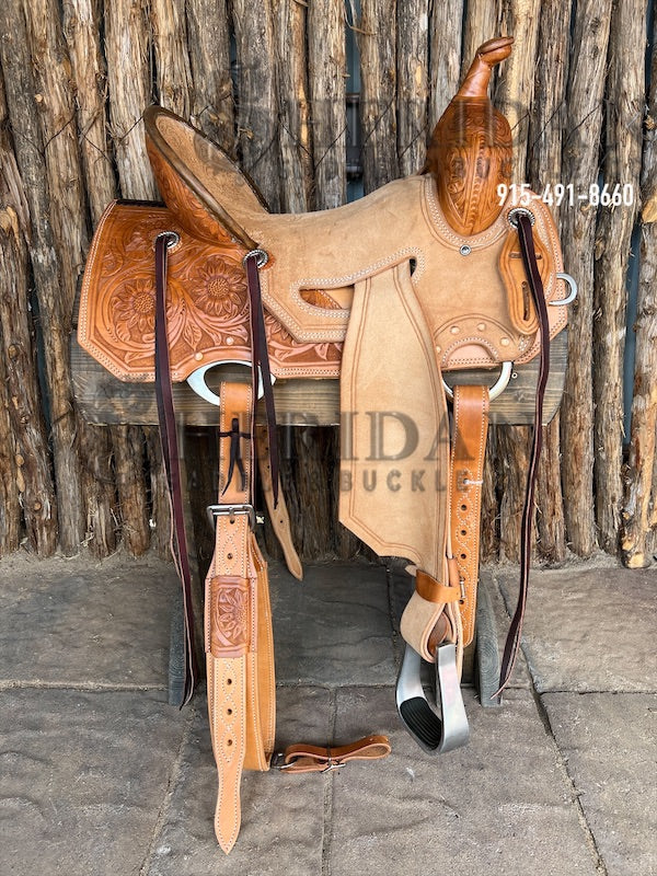 Sheridan Barrel Racing Saddle Sunflower Tooling In Seat Rig