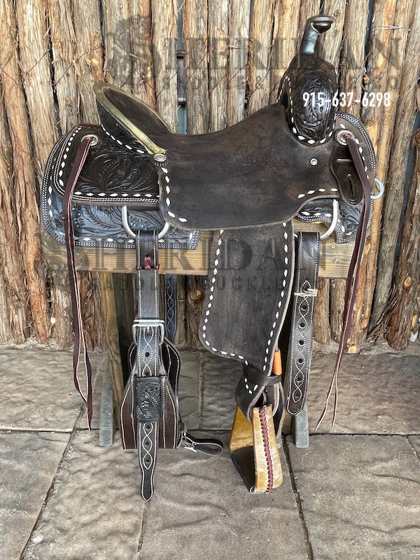 Sheridan Ranch Cutter Saddle Chocolate Acorn White Buckstitch