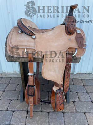 Sheridan Team Roping Saddle 1-4 Double Flower/Inlaid Seat