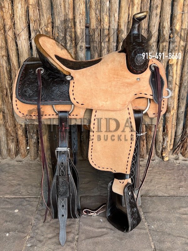 Sheridan Team Roping Saddle Some Chocolate Sunflower Buckstitch