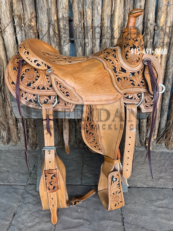 Sheridan Team Roping Saddle Sunflower Sewn on Tooling