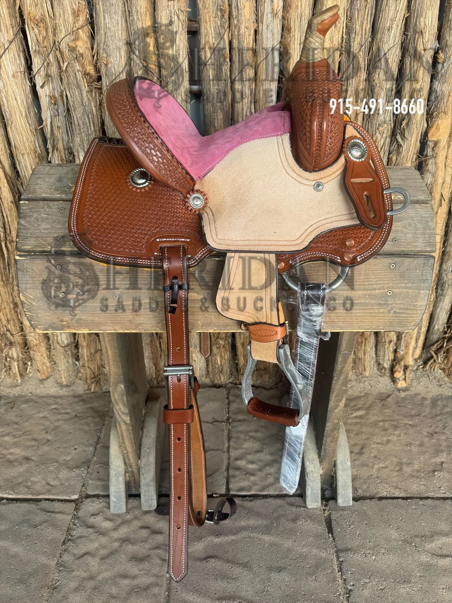 $550- 10" Sheridan Youth Barrel Saddle Pink