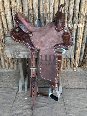 Sheridan Barrel Racing Saddle Chocolate Pink Buckstitch