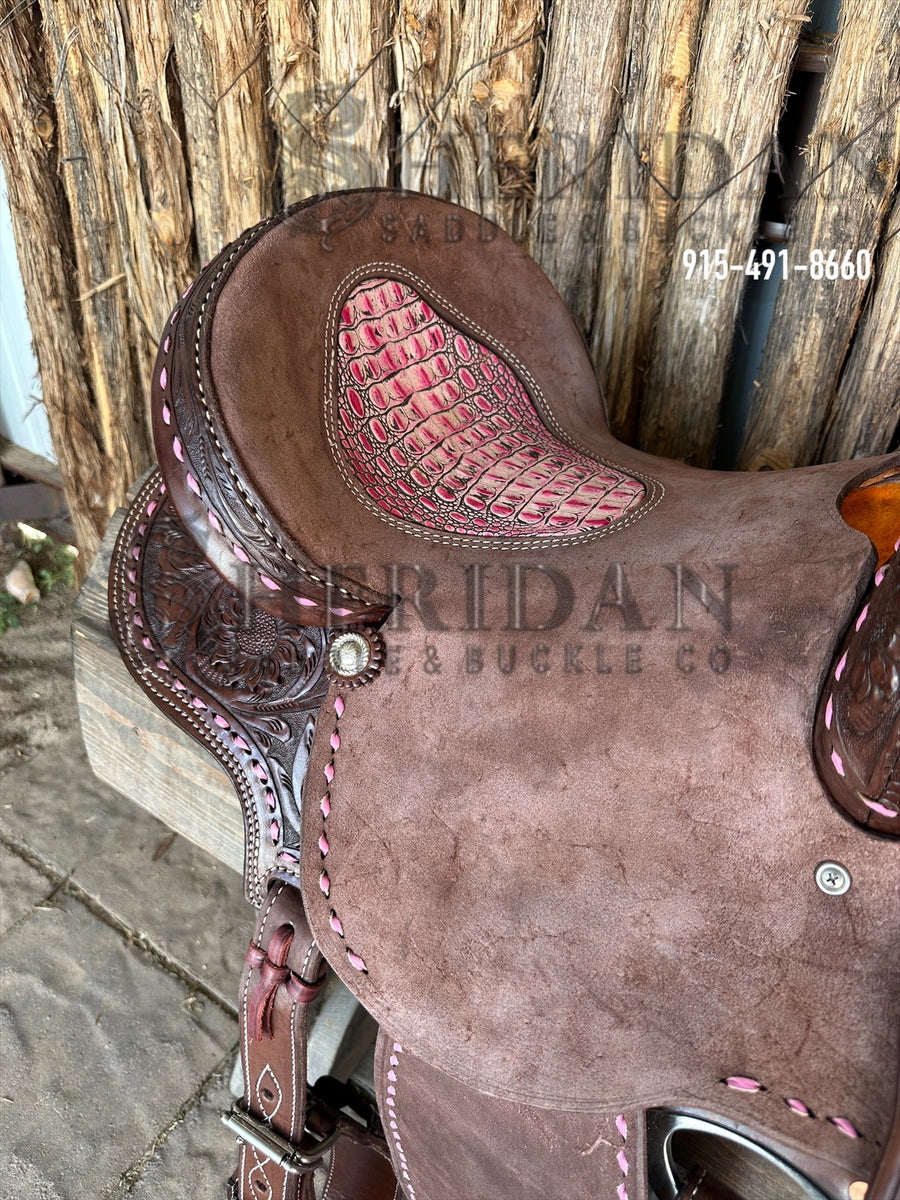 Sheridan Barrel Racing Saddle Chocolate Pink Buckstitch