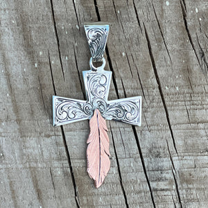 In-Stock Sterling Silver/Rose Gold Feather Cross