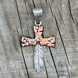 In-Stock Sterling Silver/Rose Gold Feather Cross