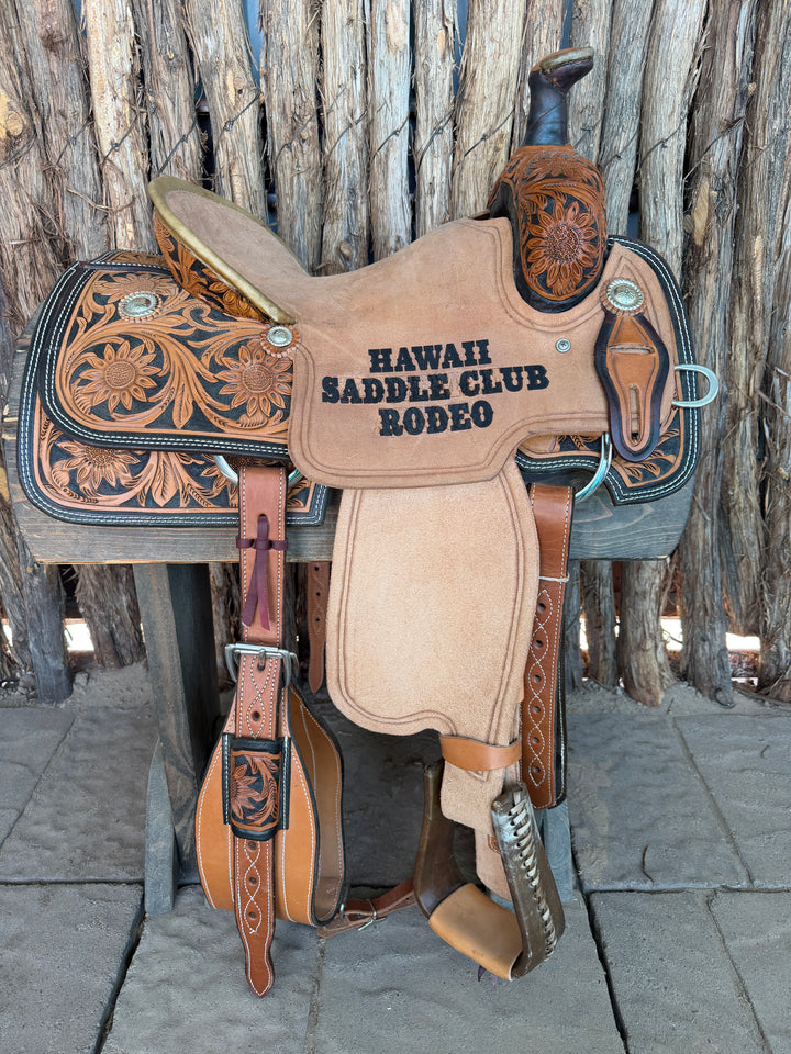 $625 - 14" Sheridan Team Roper Saddle Messed Up Lettering