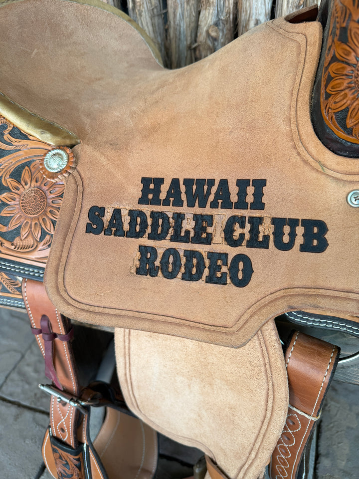 $625 - 14" Sheridan Team Roper Saddle Messed Up Lettering