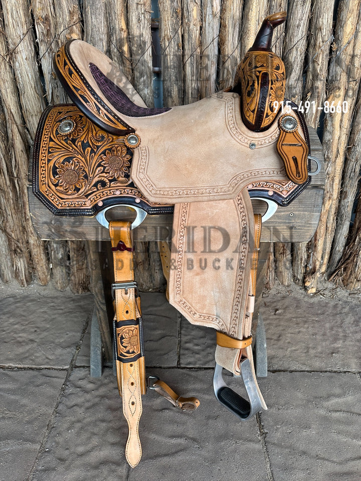 Sheridan Barrel Racing Saddle Sunflower Purple Seat