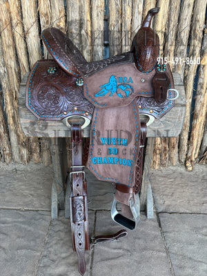 Sheridan Barrel Racing Saddle Chocolate Turquoise Buckstitch