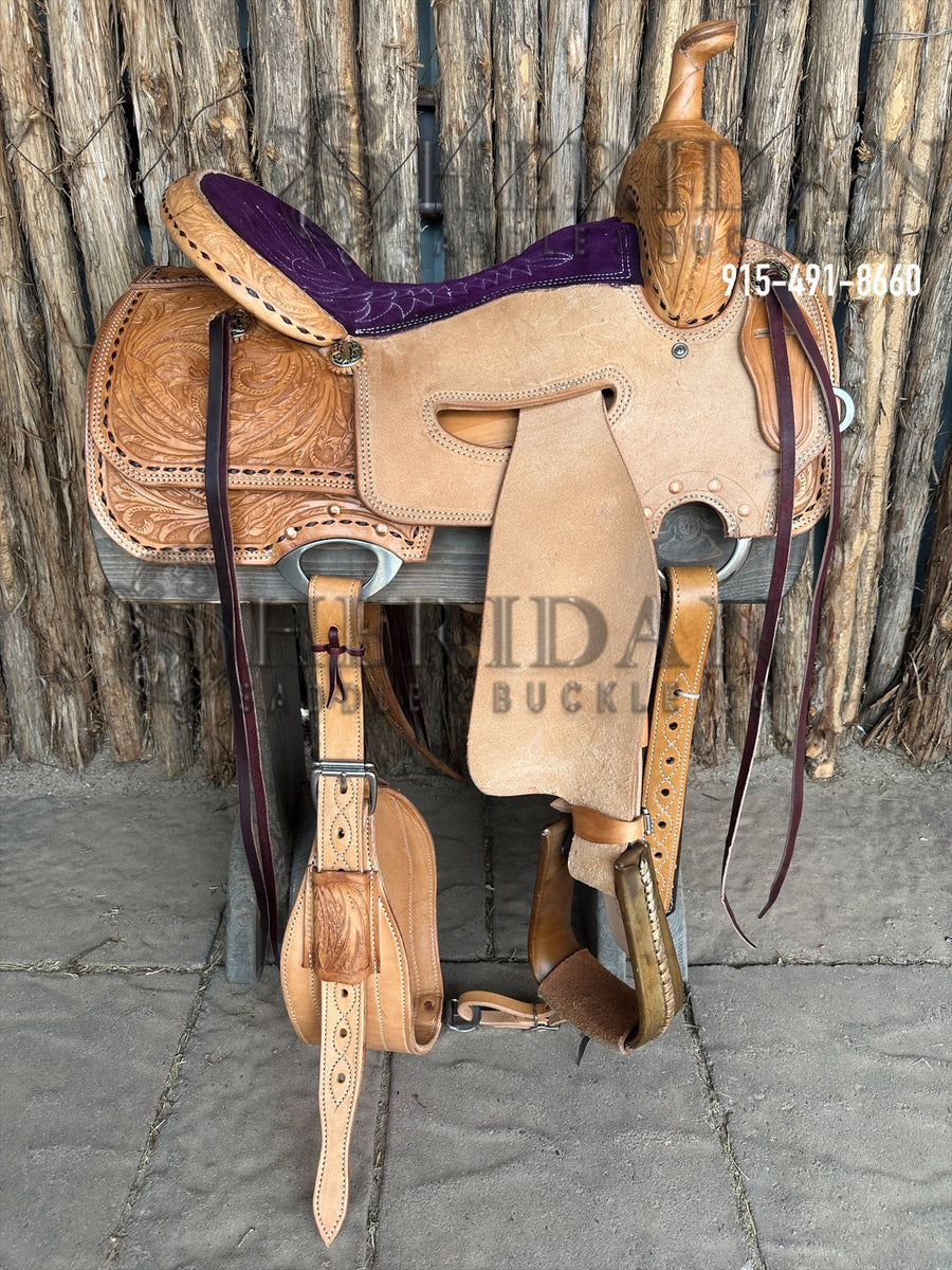 Sheridan Ranch Cutter Saddle In Seat Rig Feather Purple
