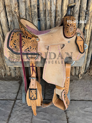 Sheridan Team Roping Saddle In Seat Rig Pink Buckstitch