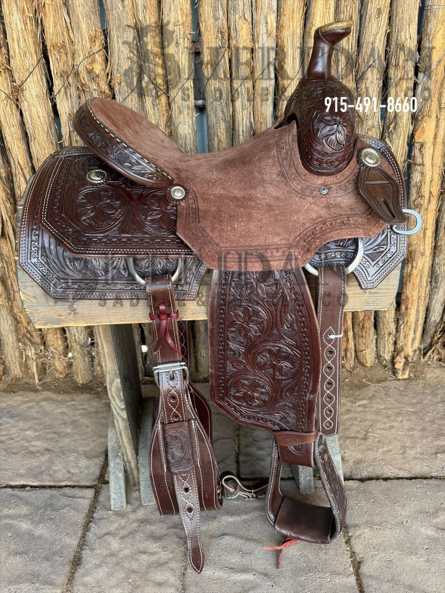 Team Roping Saddle Chocolate Leather Wildflower