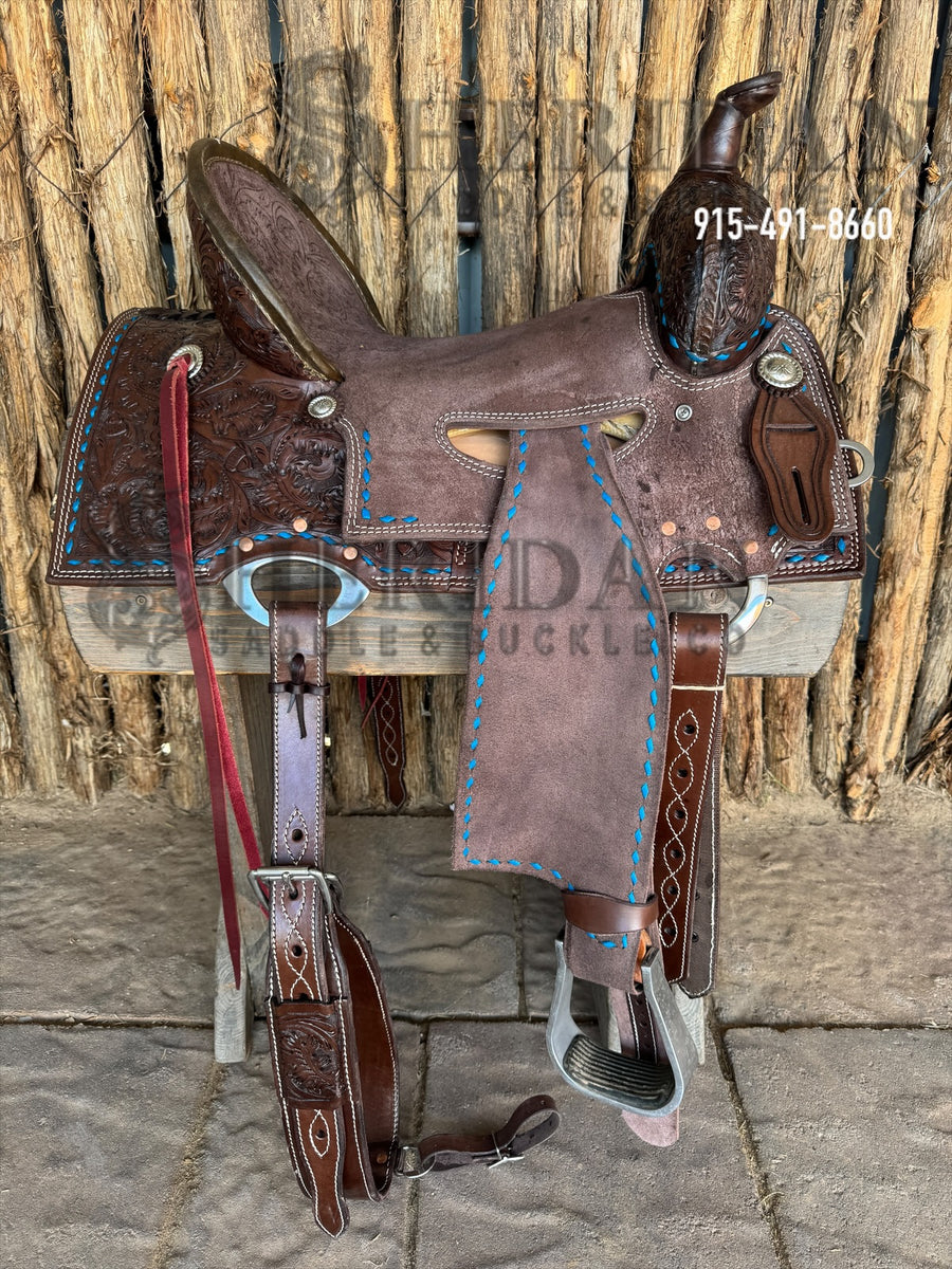 Sheridan Barrel Racing Saddle Turquoise Buckstitch