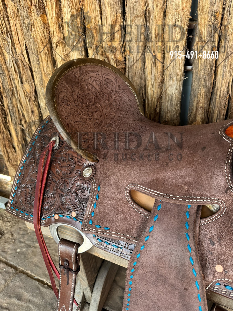 Sheridan Barrel Racing Saddle Turquoise Buckstitch