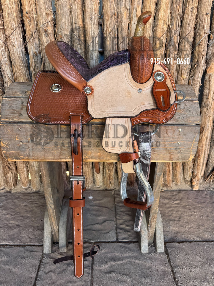 $680- 10" Sheridan Youth Barrel Saddle Imitation Gator