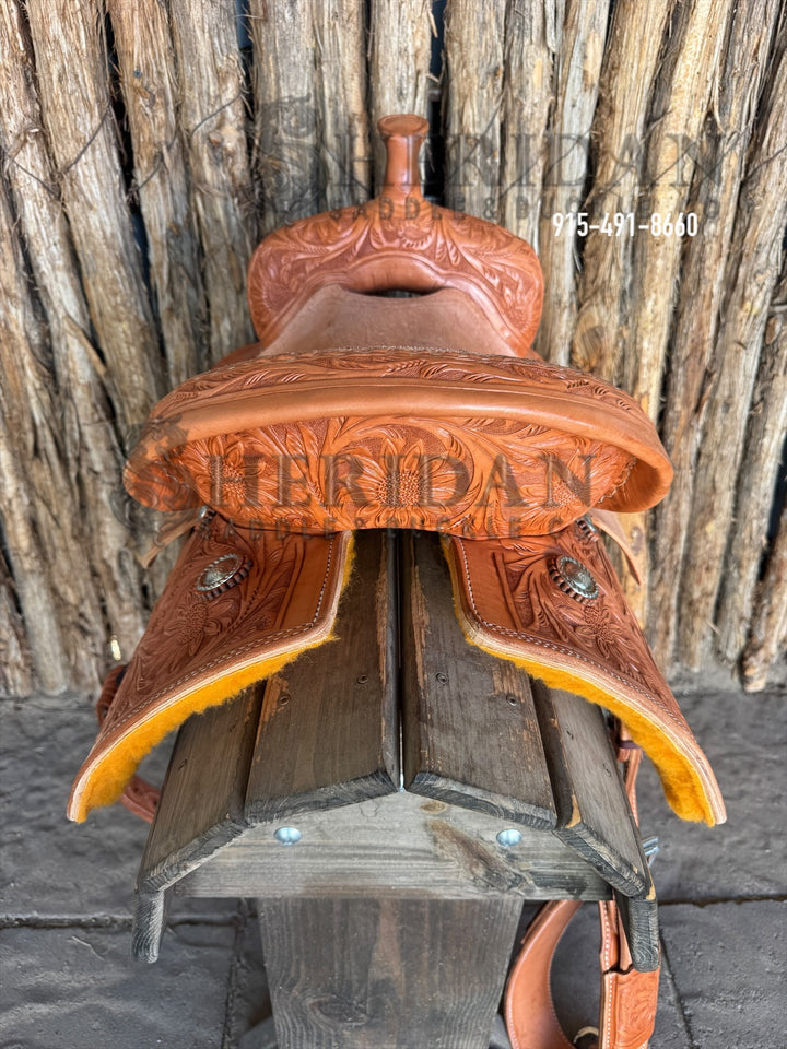 $1,200 - 14.5" Sheridan GOLD Barrel Racing Saddle Upgraded Leather Spinal Relief