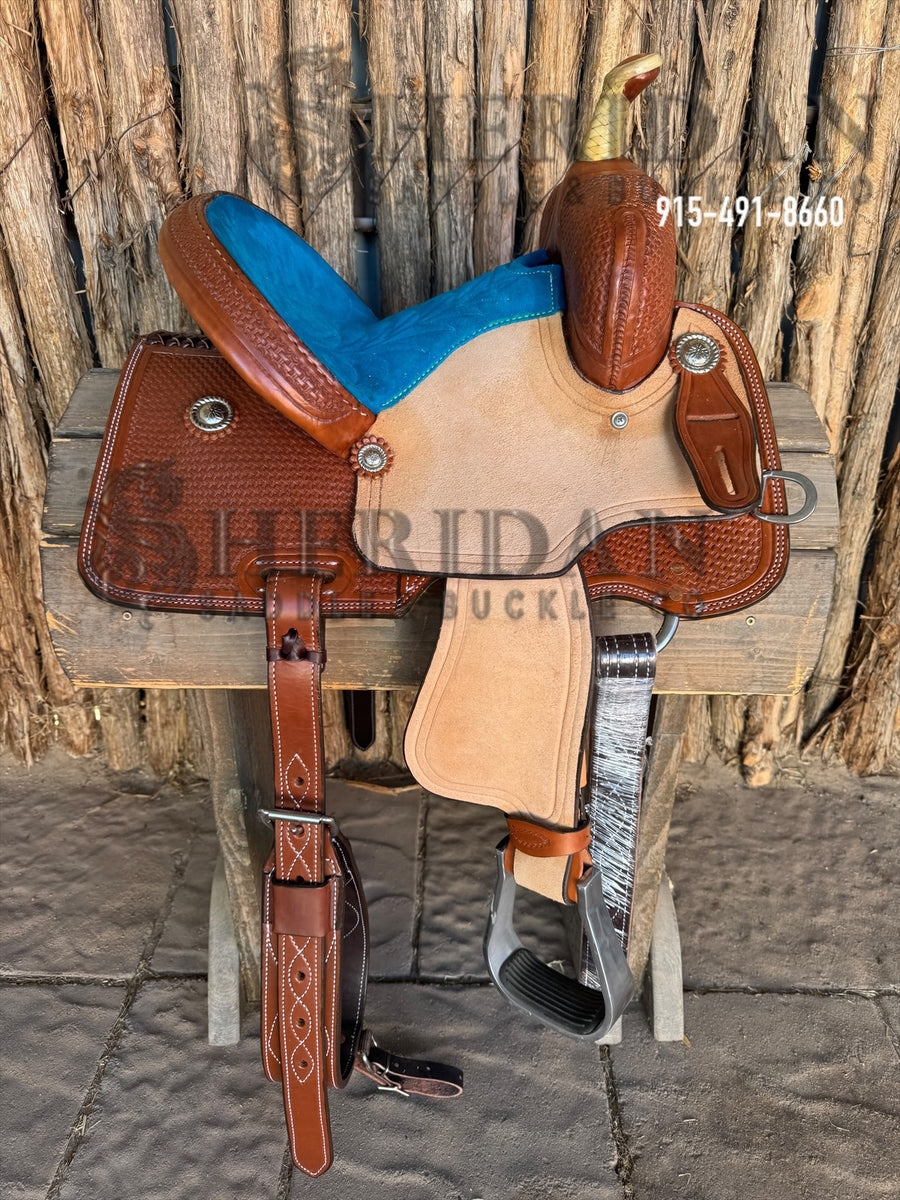 $690- 12" Sheridan Youth Barrel Saddle Turquoise