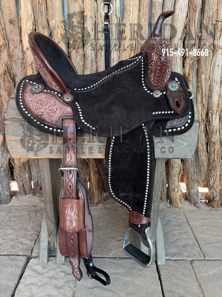 $1,475 - 15.5" Sheridan AirLite Barrel Racing Saddle Double Padded Seat 20lbs-WB