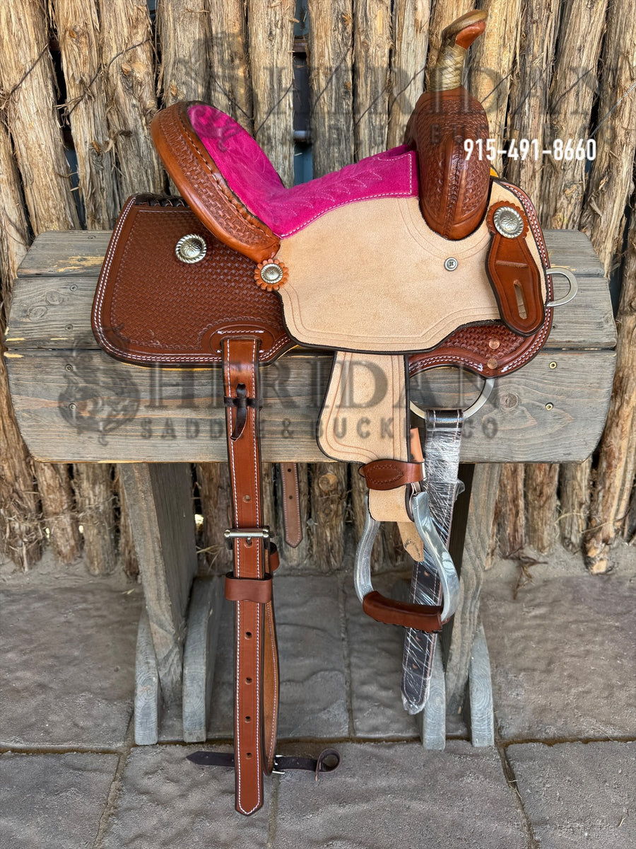 $550- 10" Sheridan Youth Barrel Saddle Pink