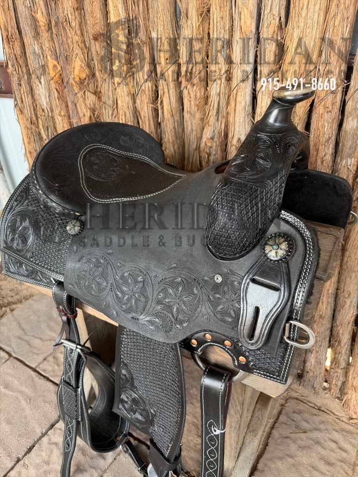 $2,100- 16" Sheridan Reining Saddle GOLD LEATHER BLACK REAL WOOL
