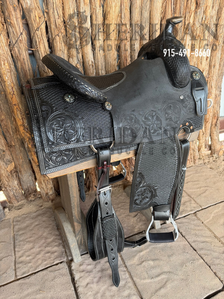 $2,100- 16" Sheridan Reining Saddle GOLD LEATHER BLACK REAL WOOL