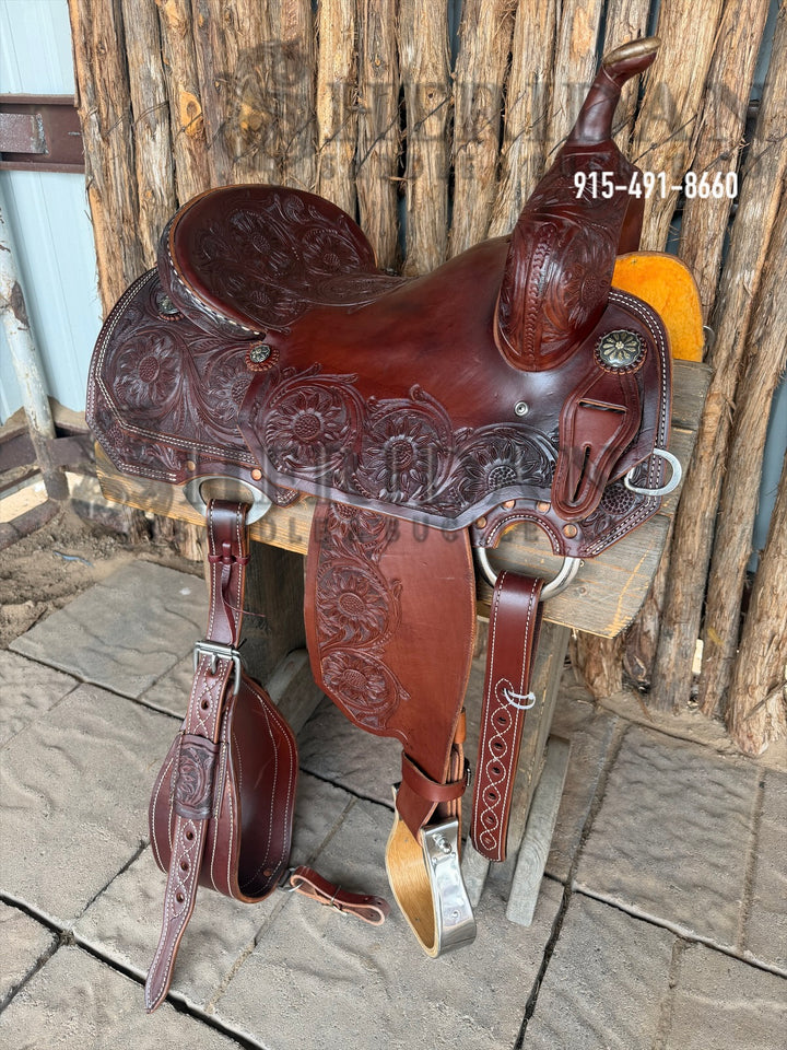 $2,130 - 15.5" Sheridan Cutter Saddle GOLD LEATHER REAL WOOL