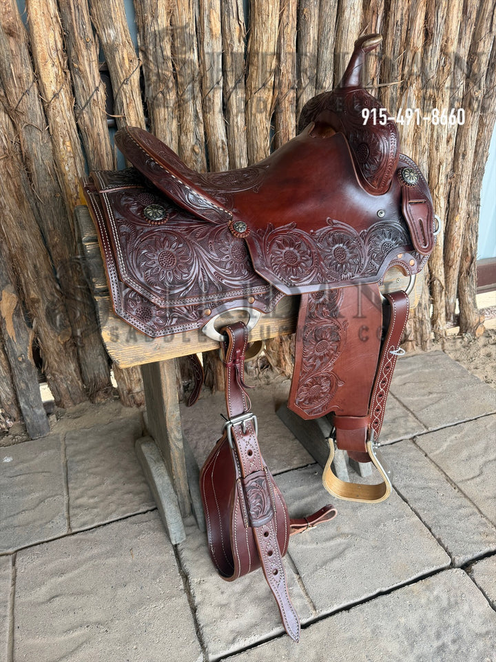 $2,130 - 15.5" Sheridan Cutter Saddle GOLD LEATHER REAL WOOL