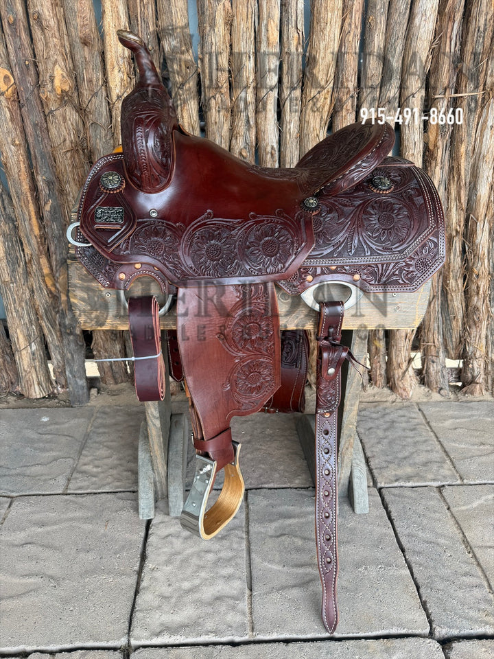 $2,130 - 15.5" Sheridan Cutter Saddle GOLD LEATHER REAL WOOL