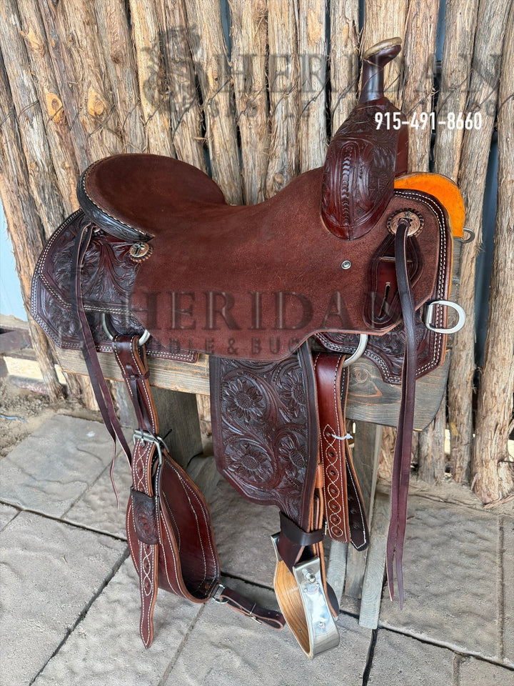 $1,900 - 16.5" Sheridan Ranch Cutter Saddle GOLD LEATHER REAL WOOL