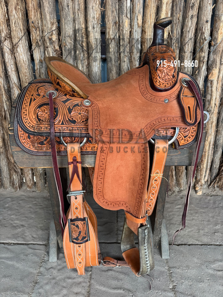 $1,000- 14" Sheridan Gold Team Roper with WYATT on Cantle