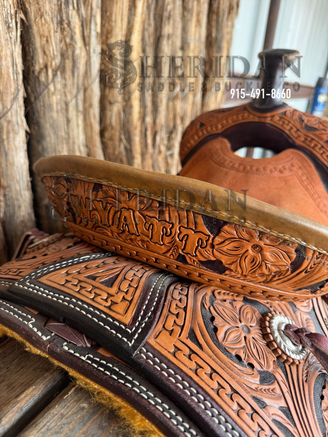$1,000- 14" Sheridan Gold Team Roper with WYATT on Cantle