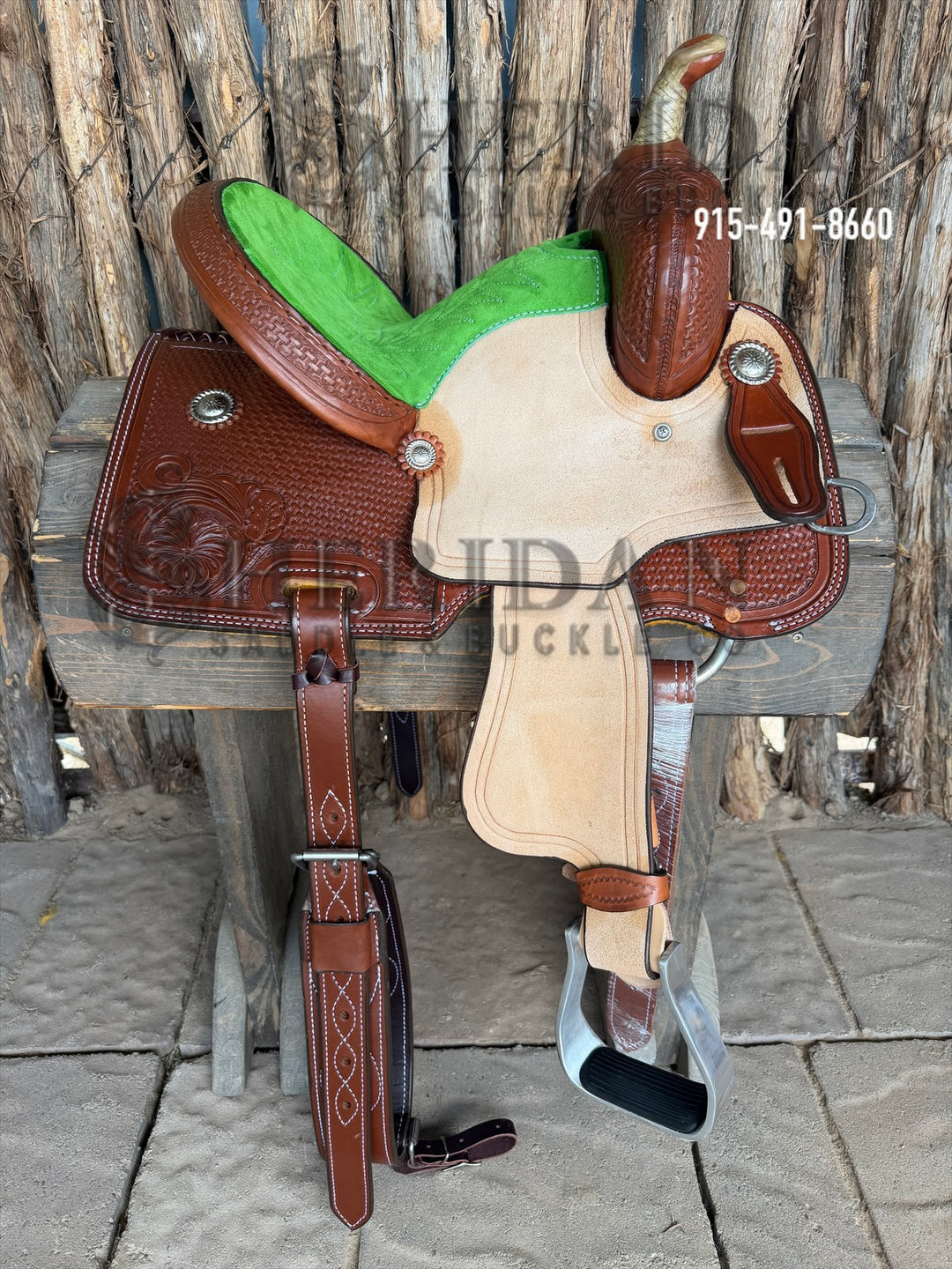 $715- 12" Sheridan Youth Barrel Saddle Lime Green