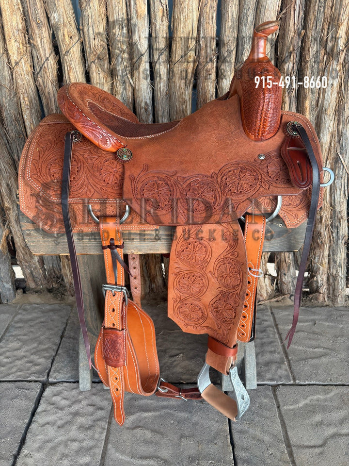 $1,850 - 15.5" Sheridan Ranch Cutter Saddle GOLD LEATHER REAL WOOL