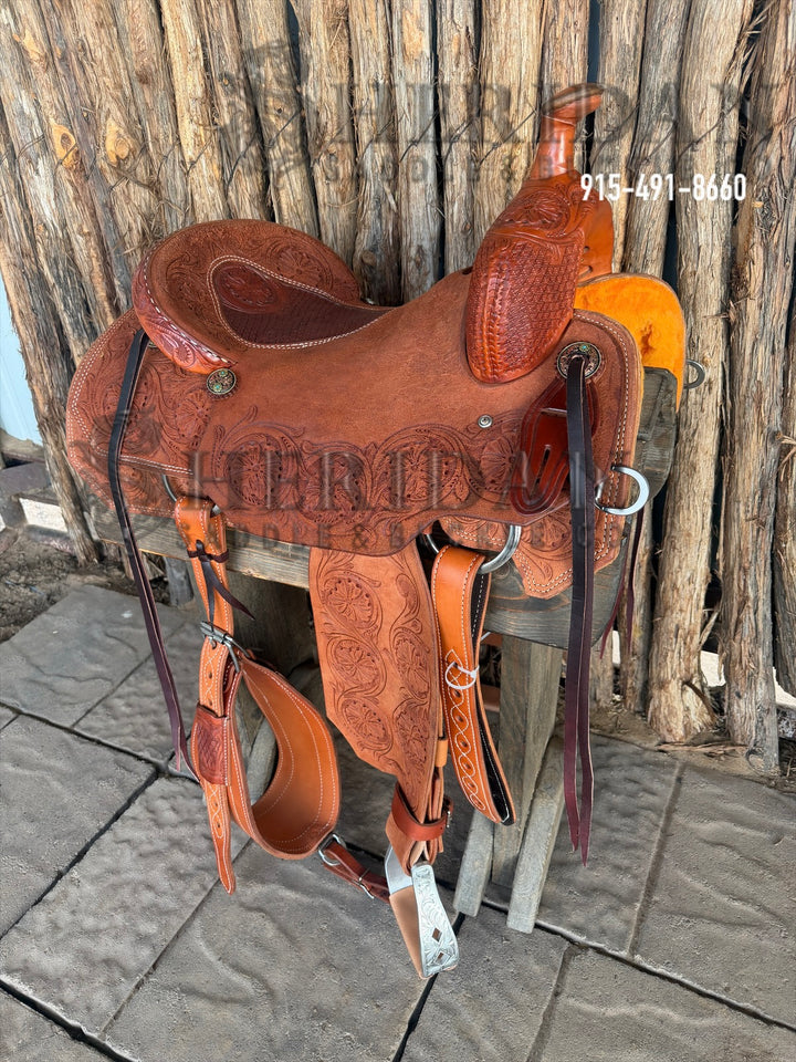 $1,850 - 15.5" Sheridan Ranch Cutter Saddle GOLD LEATHER REAL WOOL