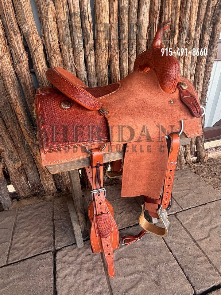 $1,500 - 15.5" Sheridan Cutter Saddle GOLD LEATHER REAL WOOL