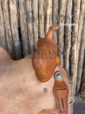 $975- 14.5" Sheridan Defender Swell Barrel Racing Saddle