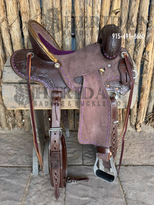 Sheridan Barrel Racing Saddle Chocolate In Seat Rig Purple